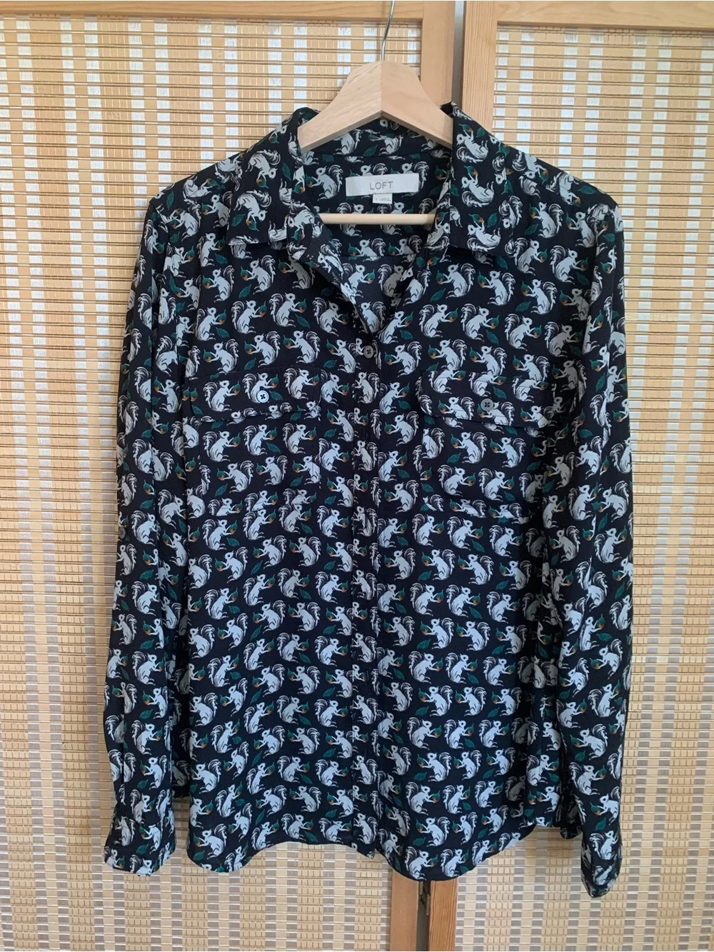 LOFT Navy Squirrel Button Down - Picture 1 of 7